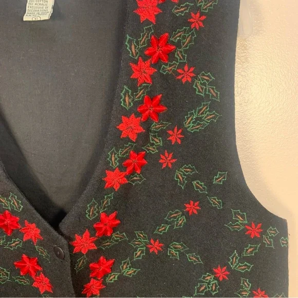VTG Winona Wool Blend Appliqué Holly Branch western Vest - Picture 2 of 12